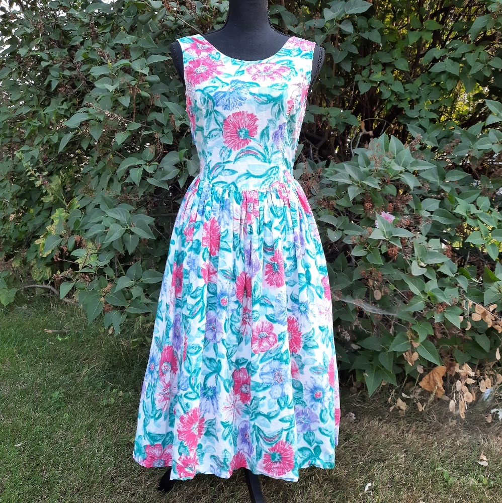 VTG 80s Honors Backless Floral Fit & Flare Dress S - Picture 16 of 16